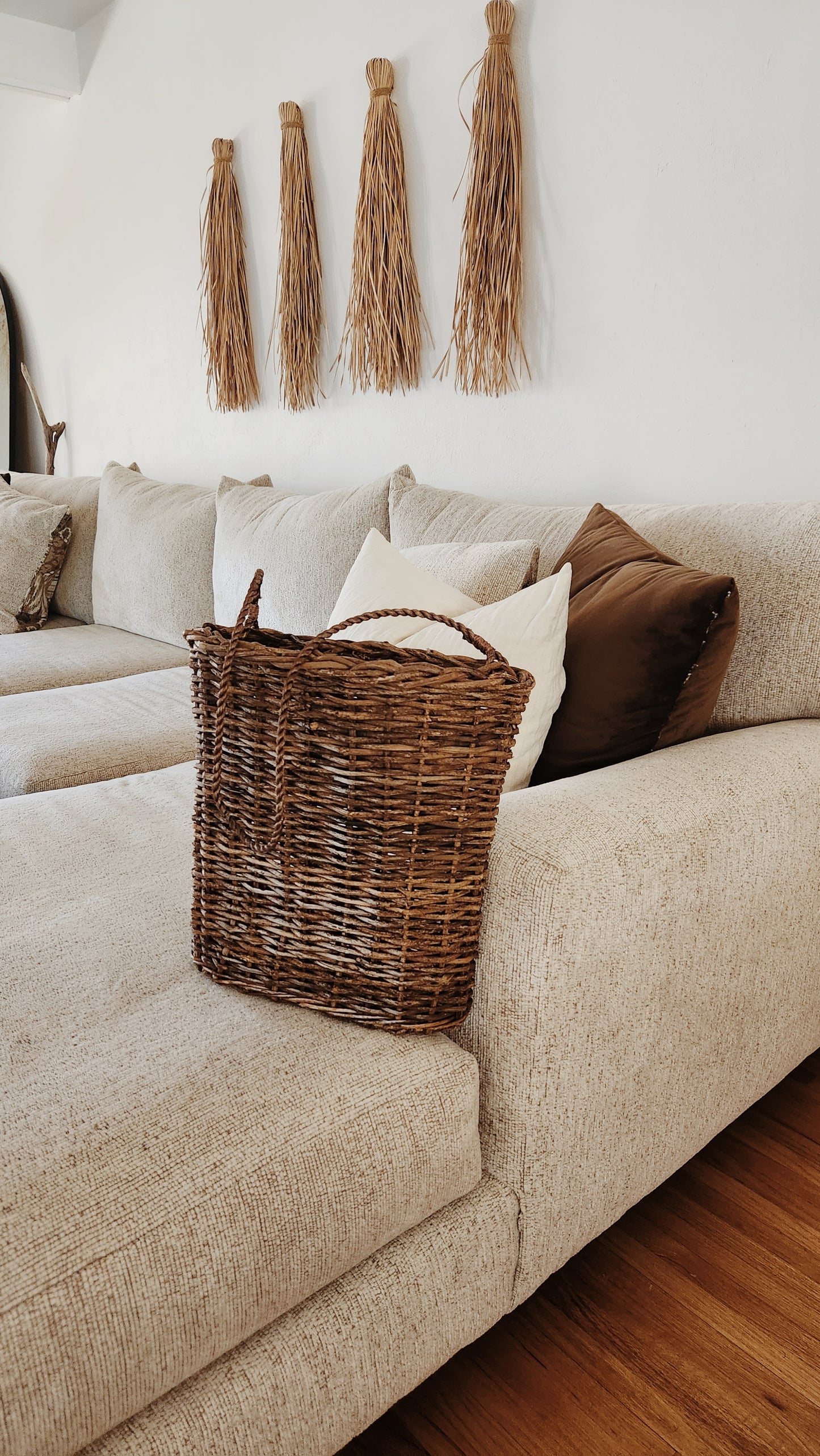 Large Hanging Basket, Wicker Basket, Entryway Decrative Accent, Earthy and Timeless