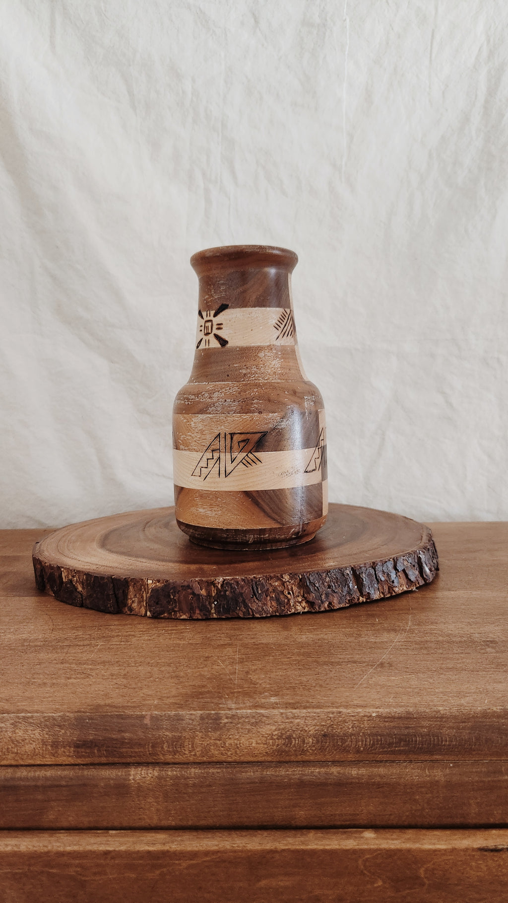 Vintage Handmade Wooden Native Vase, Design and Decor, Old World Decor Ideas, unique and One of a kind