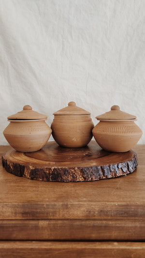 Pair of 3 Terracotta Vessels with Lids, Functional Home Use, Old World Home Decor