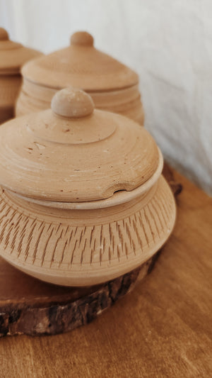 Pair of 3 Terracotta Vessels with Lids, Functional Home Use, Old World Home Decor